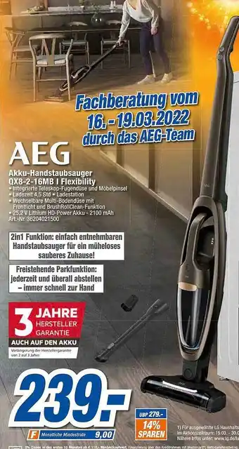 expert Techno Land Aeg Akku-handstaubsauger Xq8-2-16mb I Flexibility Angebot