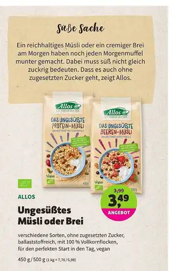 Aleco Biomarkt Allos Ungesüßtes Müsli Oder Brei Angebot