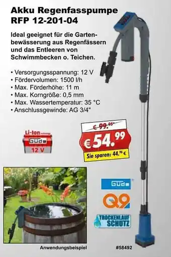 Stabilo Fachmarkt Akku Regenfasspumpe Rfp 12-201-04 Angebot