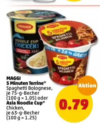 PENNY Maggi 5 Minuten Terrine 75 g Becher  oder Asia Noodle Cup 63 g Becher Angebot