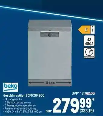 METRO Beko Geschirrspüler Angebot