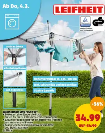 PENNY Leifheit Wäscheschirm Lino Push 500 Angebot