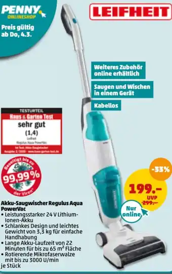 PENNY Leifheit Akku Saugwischer Regulus Aqua PowerVac Angebot