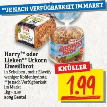 NP Discount Harry oder Lieken Urkorn Eiweißbrot 500g Beutel Angebot