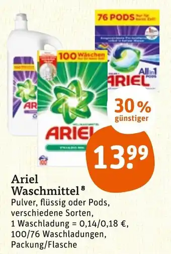 tegut Ariel Waschmittel 100/76 Waschladungen Angebot