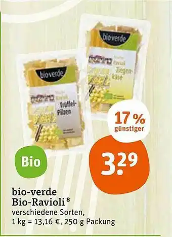 tegut Bio-verde Bio-ravioli Verschiedene Sorten Angebot