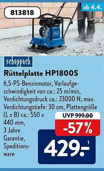 Aldi Süd Scheppach Rüttelplatte Hp1800s Angebot