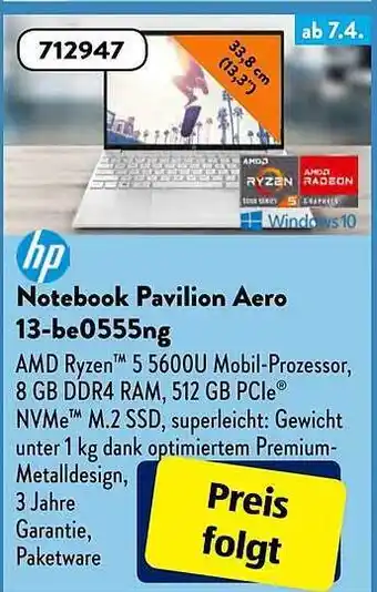 Aldi Süd Hp Notebook Pavilion Aero 13-be0555ng Angebot