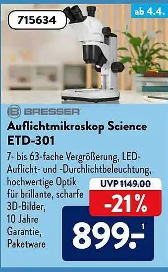 Aldi Süd Bresser Auflichtmikroskop Science Etd-301 Angebot