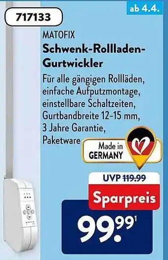 Aldi Süd Matofix Schwenk-rollladen-gurtwickler Angebot