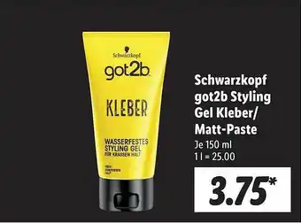 Lidl Schwarzkopf Got2b Styling Gel Kleber Matt-paste Angebot