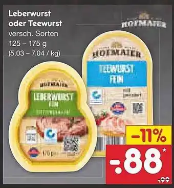 Netto Marken-Discount Leberwurst Oder Teewurst Angebot