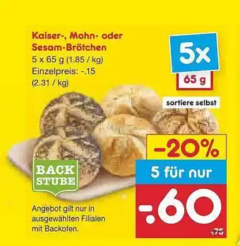 Netto Marken-Discount Kaiser-, Mohn- Oder Sesam-brötchen Angebot