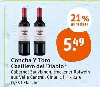 tegut Concha Y Toro Casillero Del Diablo Cabernet Sauvignon Trockener Rotwein Aus Valle Central Chile Angebot