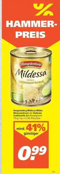 Marktkauf Hengstenberg Mildessa Mildes Weinsauerkraut Oder Rotkraut Traditionelle Art Angebot