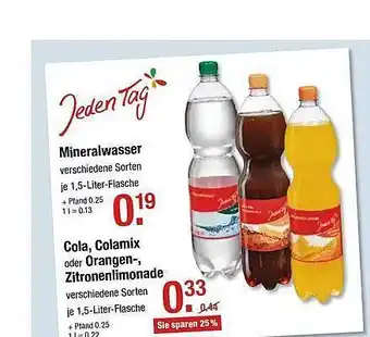 V Markt Jeden Tag Mineralwasser Oder Cola, Colamix Oder Orangen-, Zitronenlimonade Angebot