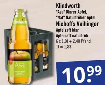 GetränkePartner Klindworth Asa Klarer Apfel, Nat Naturtrüber Apfel Niehoffs Vaihinger 6x1L Angebot