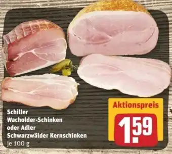 REWE Center Schiller Wacholder Schinken oder Adler Schwarzwälder Kernschinken 100g Angebot