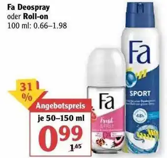 Globus Fa Deospray Oder Roll-on Angebot