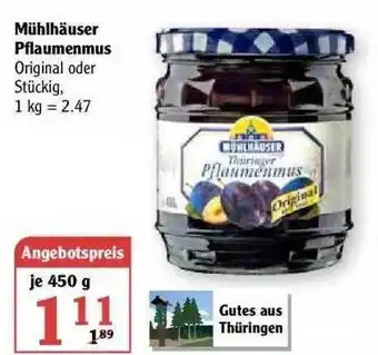 Globus Mühlhäuser Pflaumenmus Angebot