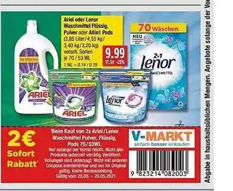 V Markt Ariel Oder Lenor Waschmittel Flüssig, Pulver Oder Allin1 Pods Angebot