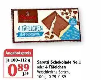 Globus Sarotti Schokolade No.1 Oder 4 Täfelchen Angebot