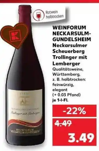 Kaufland Weinforum Neckarsulm-gundelsheim Neckarsulmer Scheuerberg Trollinger Mit Lemberger Angebot