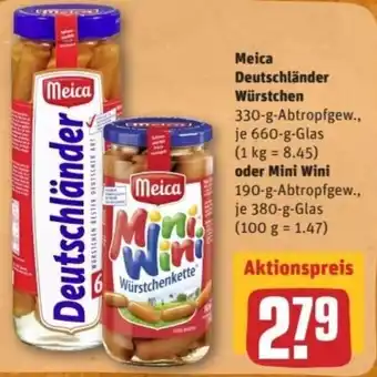 REWE Center Meica Deutschländer Würstchen 660g oder Mini Wini 380g Glas Angebot