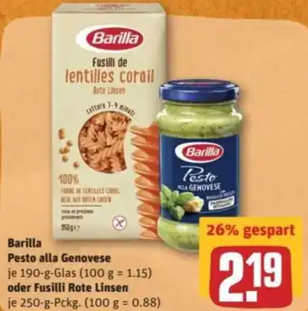 REWE Center Barilla Pesto alla Genovese 190g oder Fusilli Rote Linsen 250g Pckg. Angebot