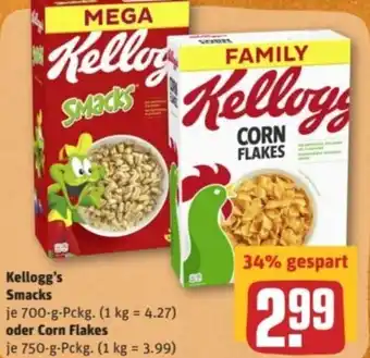 REWE Center Kellogg's Smacks 700g oder Corn Flakes 750g Pckg. Angebot