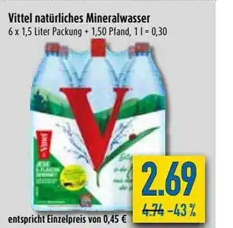 diska Vittel natürliches Mineralwasser 6x1,5L Angebot