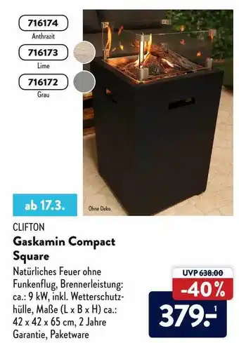 Aldi Nord Clifton Gaskamin Compact Square Angebot