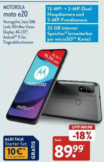 Aldi Nord Motorola Moto E20 Angebot