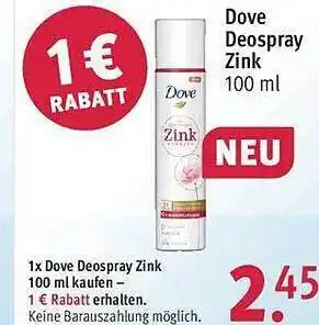 Rossmann Dove Deospray Zink 100ml Angebot