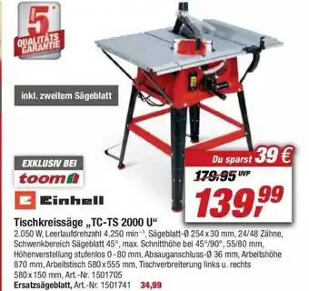 toom Baumarkt Einhell Tischkreissäg „tc-ts 2000 U“ Angebot