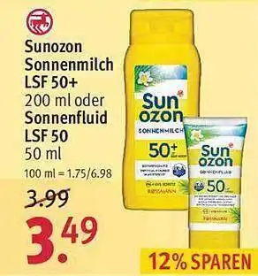 Rossmann Sunozon Sonnenmilch LSF 50+ Oder Sonnenfluid LSF 50 Angebot