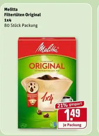 REWE Melitta Filtertüten Original 1x4 Angebot