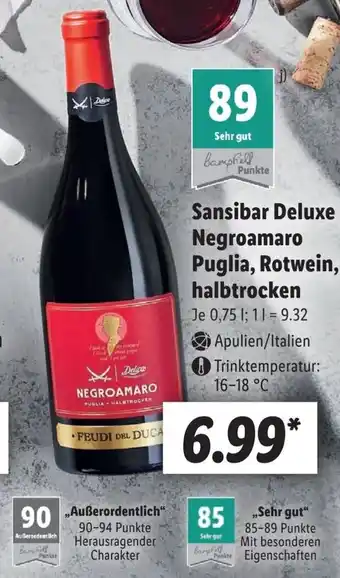 Lidl Sansibar Deluxe Negroamaro Puglia, Rotwein, halbtrocken 0,75L Angebot