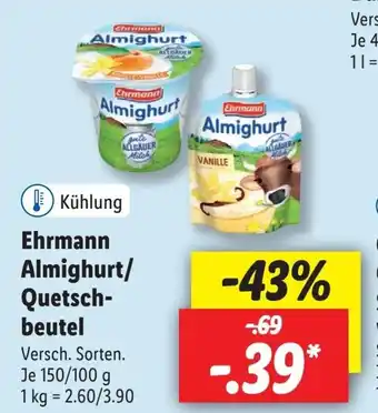 Lidl Ehrmann Almighurt/ Quetschbeutel Angebot