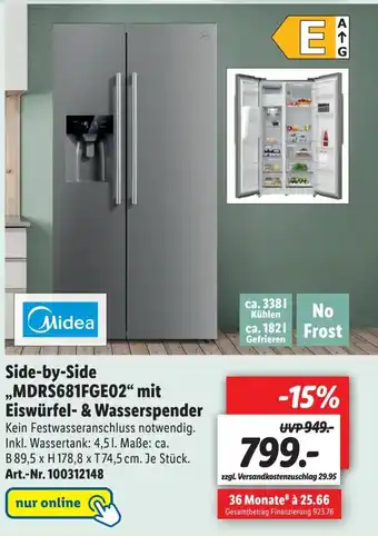 Lidl Side-by-Side ,,MDRS681FGE02" mit Eiswurfel- & Wasserspender Angebot