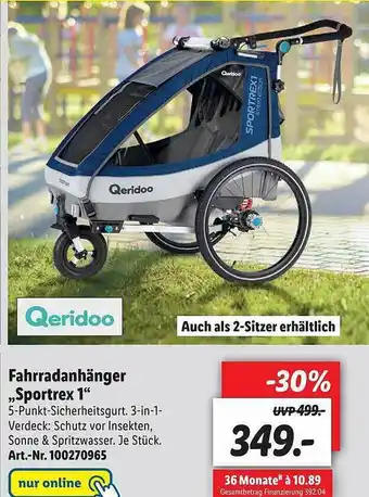 Lidl Qeridoo Fahrradanhänger „sportrex 1“ Angebot