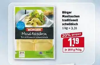 REWE Bürger Maultaschen Traditionell Schwäbisch Angebot