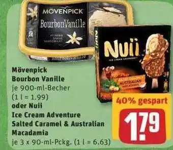 REWE Mövenpick Bourbon Vanille Oder Nuii Ice Cream Adventure Salted Caramel & Australian Macadamia Angebot