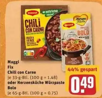 REWE Maggi Fix Chili Con Creme Oder Herzensküche Würzpaste Bolo Angebot