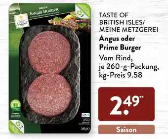 Aldi Süd Taste of British Isles/Meine Metzgerei Angus oder Prime Burger 260g Packung Angebot