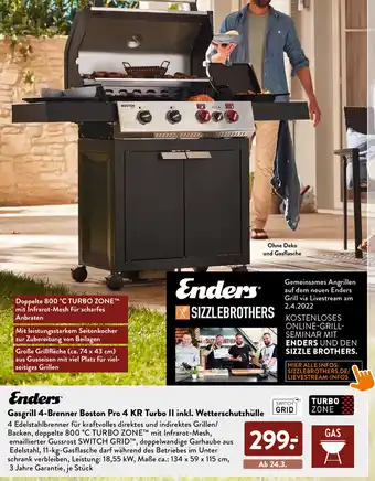 Aldi Süd Enders Gasgrill 4 Brenner Boston Pro 4 KR Turbo II inkl. Wetterschutzhülle Angebot