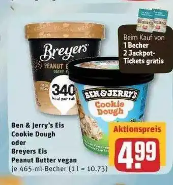 REWE Ben & Jerry's Eis Cookie Dough Oder Breyers Eis Peanut Butter Vegan Angebot