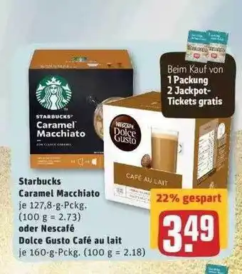 REWE Starbucks Caramel Macchiato Oder Nescafé Dolce Gusto Café Lait Angebot