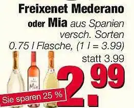 Edeka Scherer Freixenet Mederano Oder Mia  0,75L Angebot