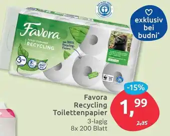 Budni Favora Recycling Toilettenpapier 3-lagig, 8x200 Blatt Angebot